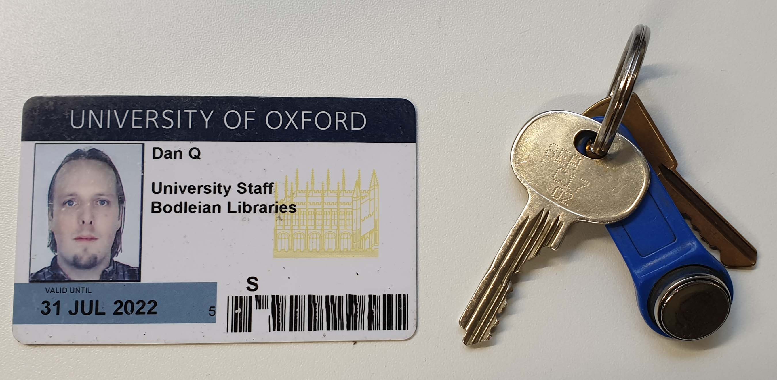 Full image of Bodleian staff badge and keyring