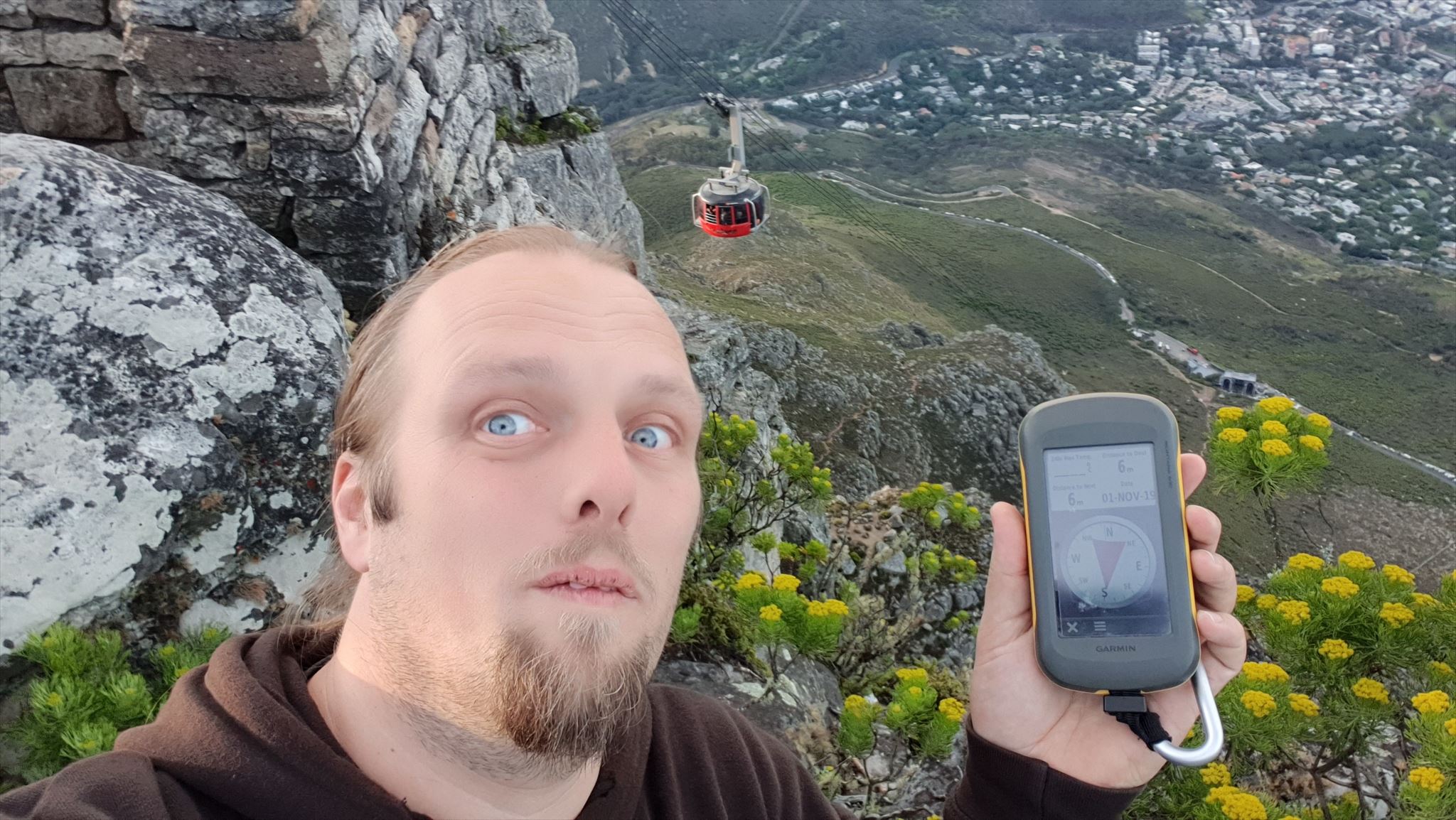 Full image of Dan with the Table Mountain cable car
