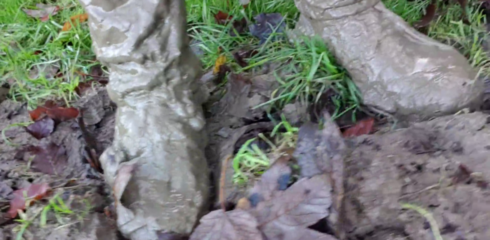 Muddy shoes and legs.