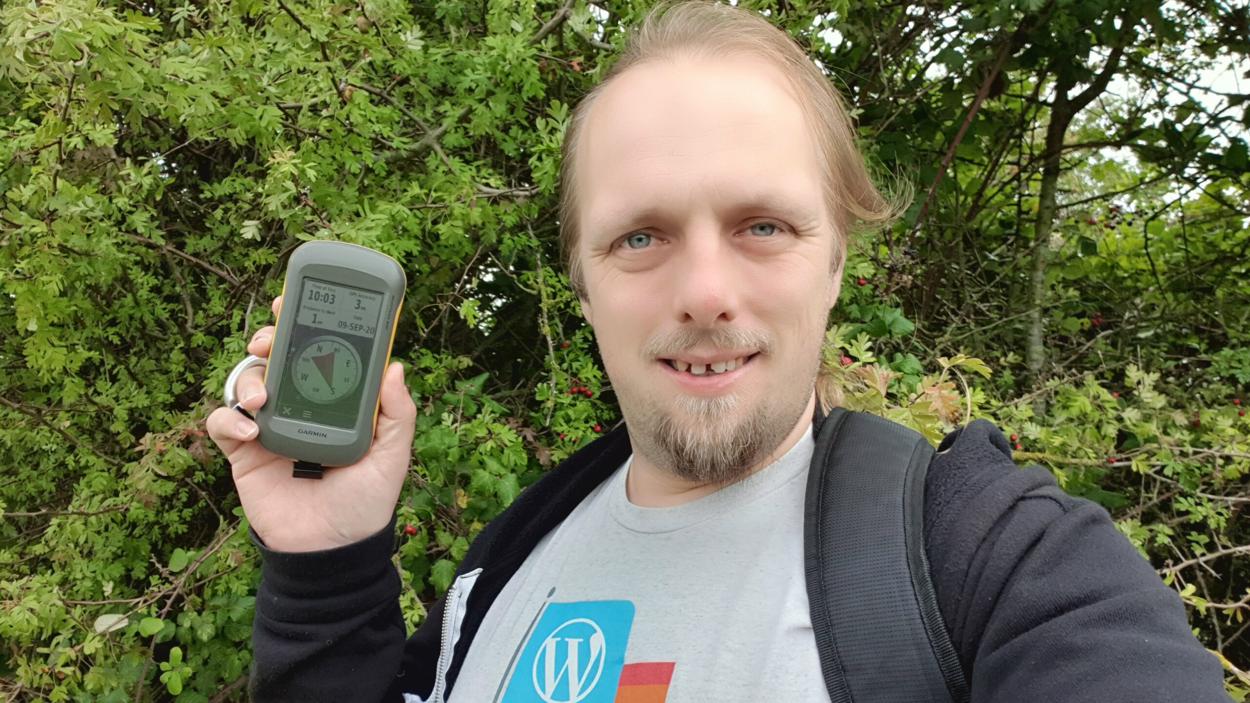 Full image of Dan with a GPSr and a silly grin