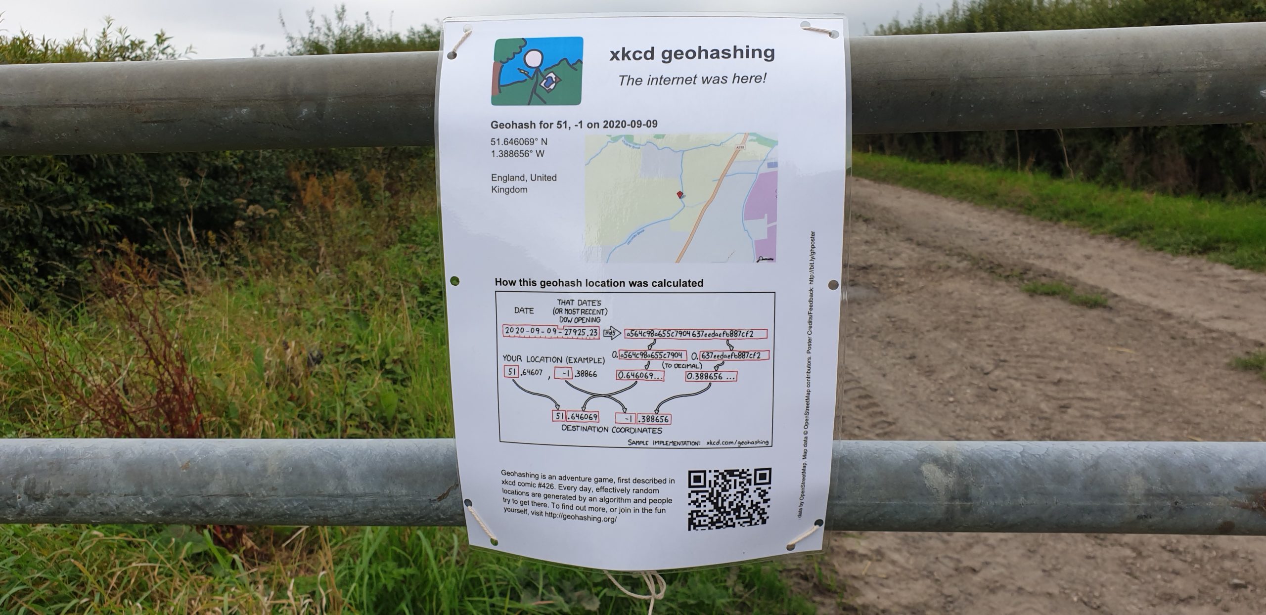 Full image of The Internet Was Here sign near the 2020-09-09 51 -1 hashpoint
