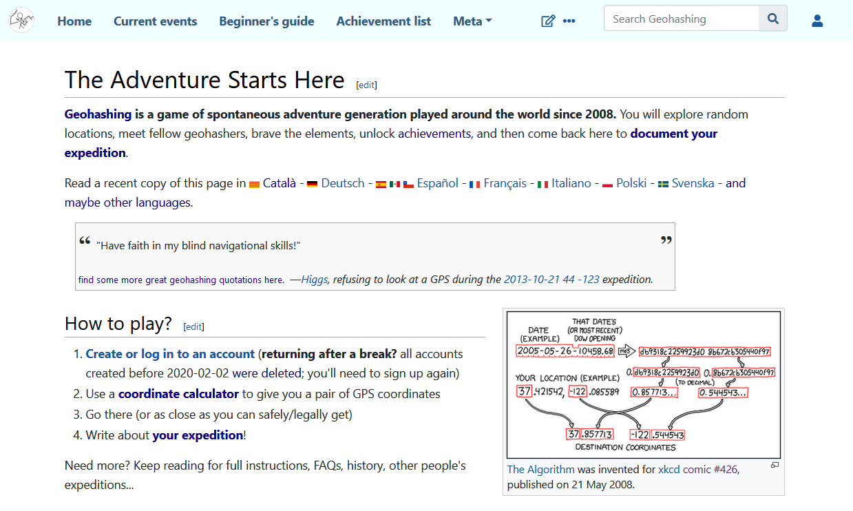 Full image of geohashing.site homepage