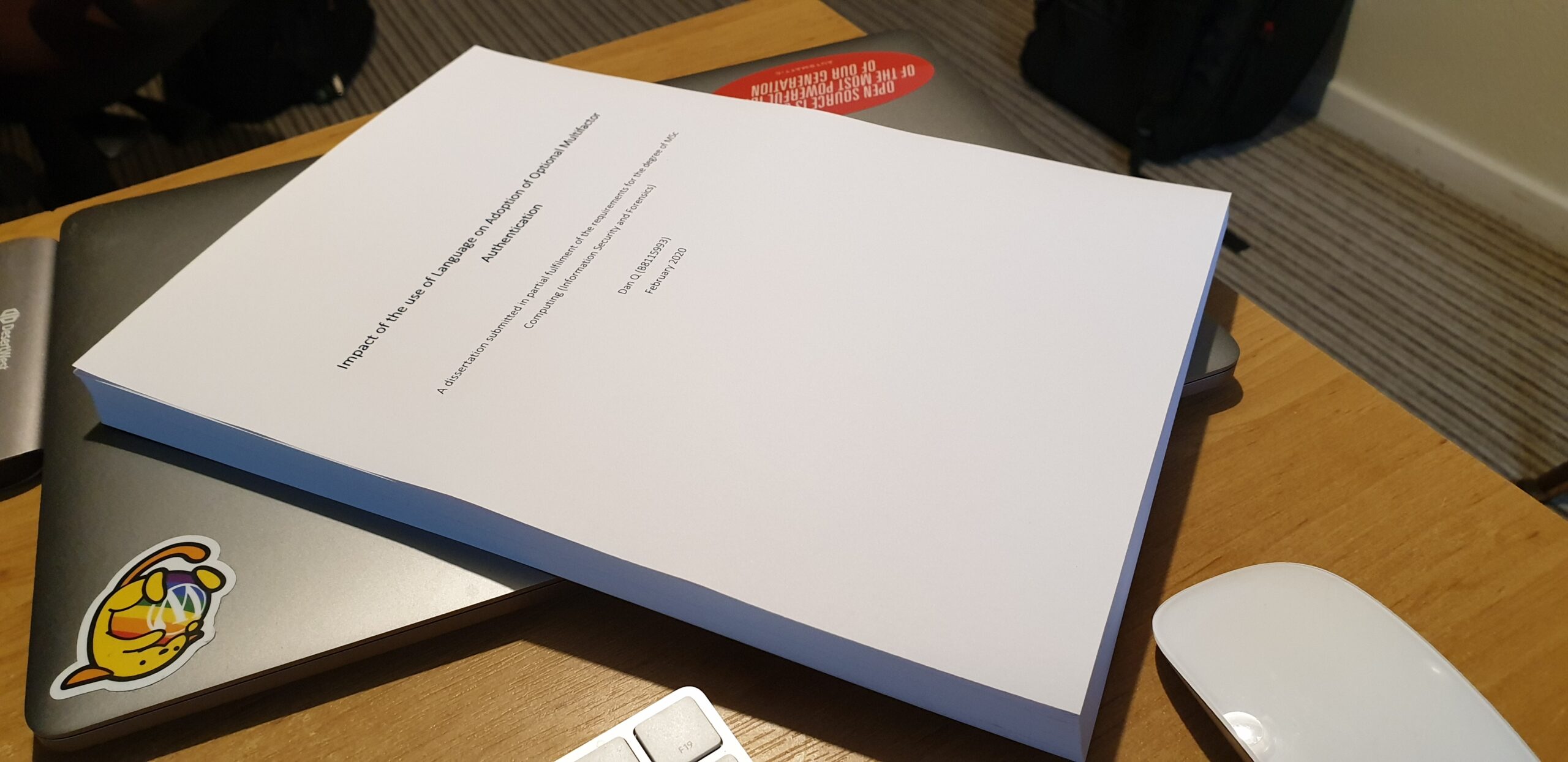 Full image of Dan's masters dissertation: "Impact of the use of Language on Adoption of Optional Multifactor Authentication"