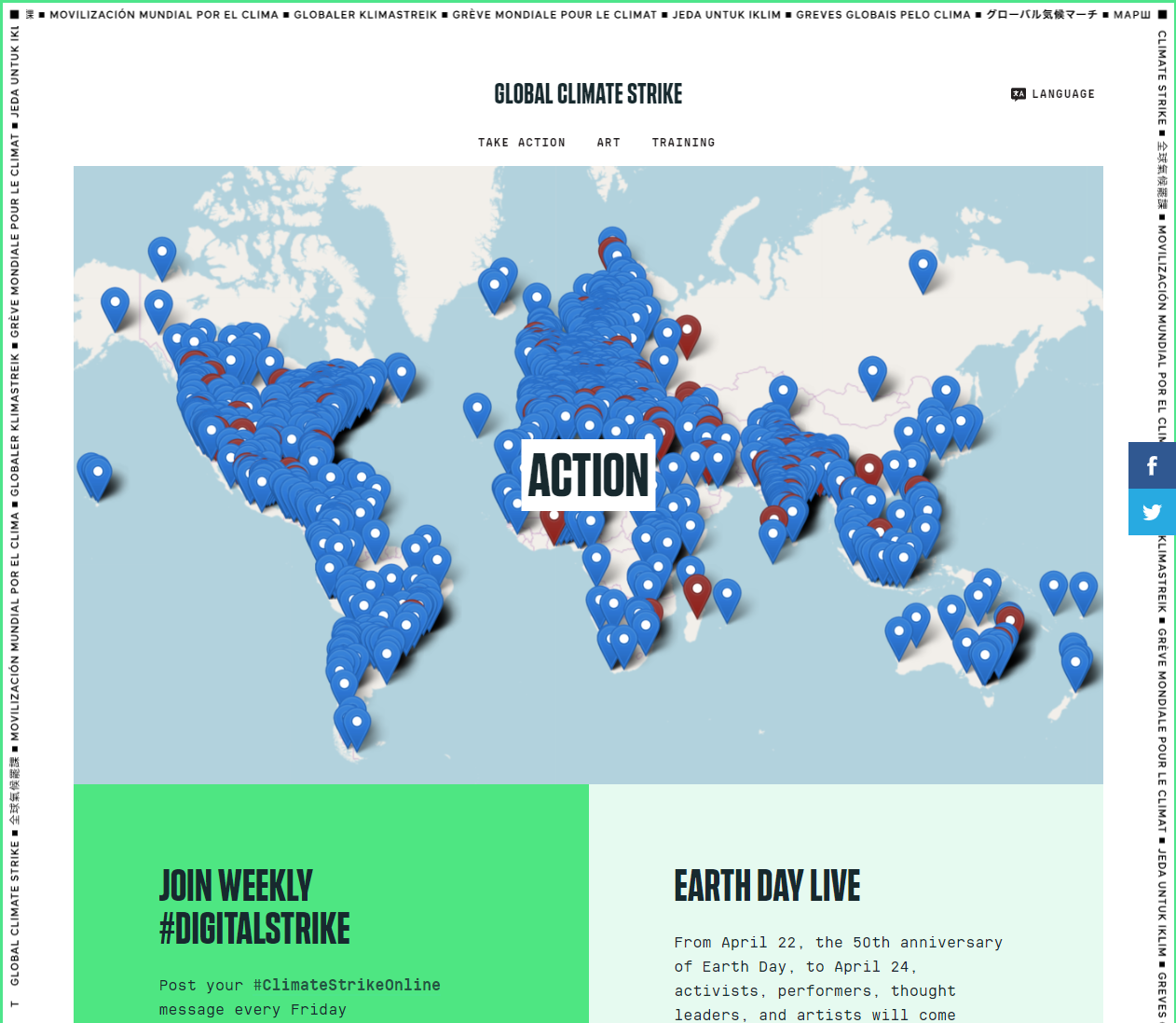 Full image of Global Climate Strike's "Take Action" webpage