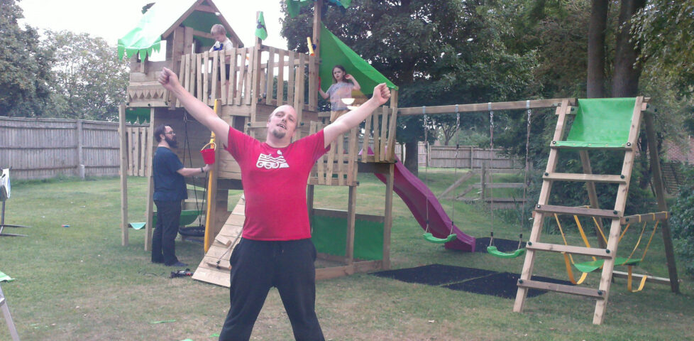 Dan finishes building a Fatmoose TropicTemple XXL SurfSwing playframe.