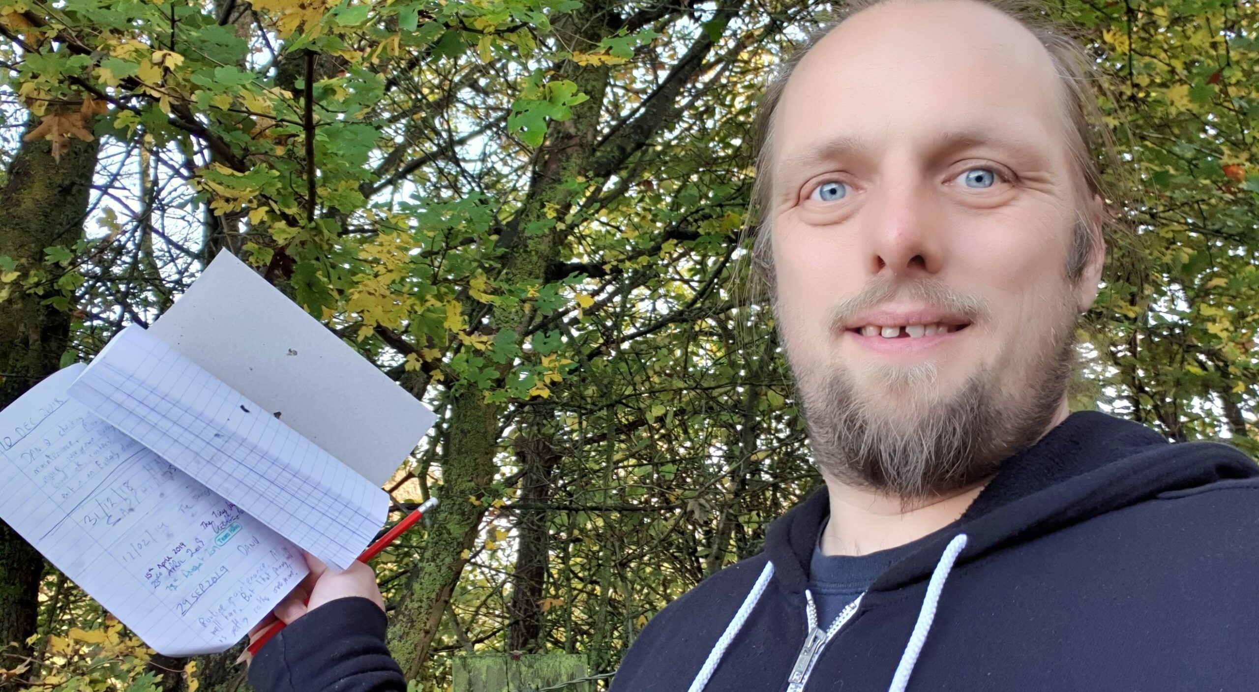 Full image of Dan with Wild Wolf Three's logbook