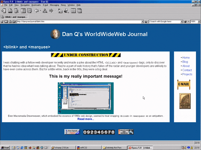 Opera 5 showing no blinking nor marquee text.
