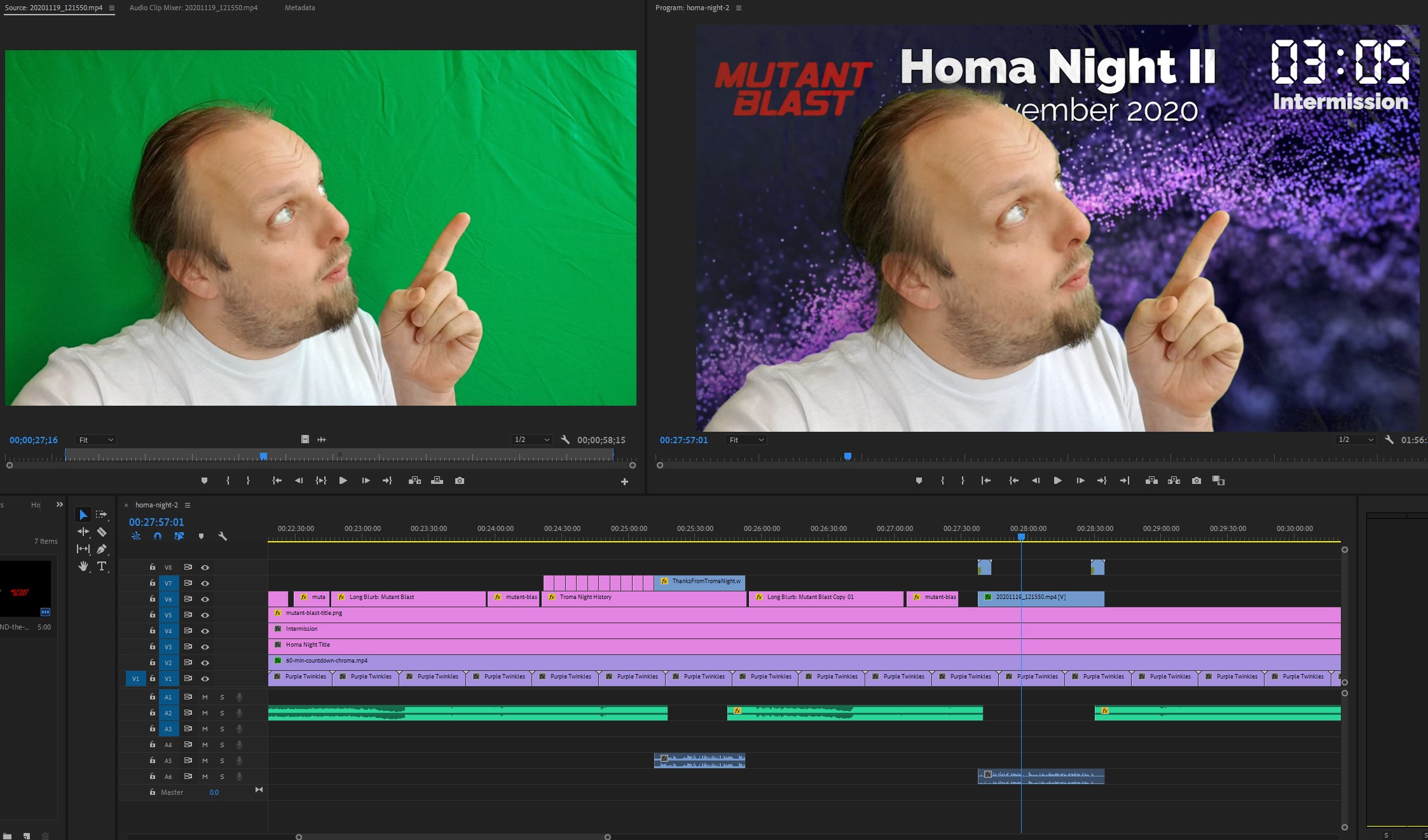 Full image of Dan uses a green screen to add to the intermission.