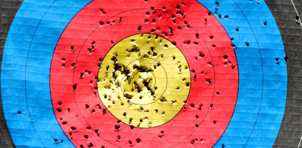 A shooting target with a great many holes.