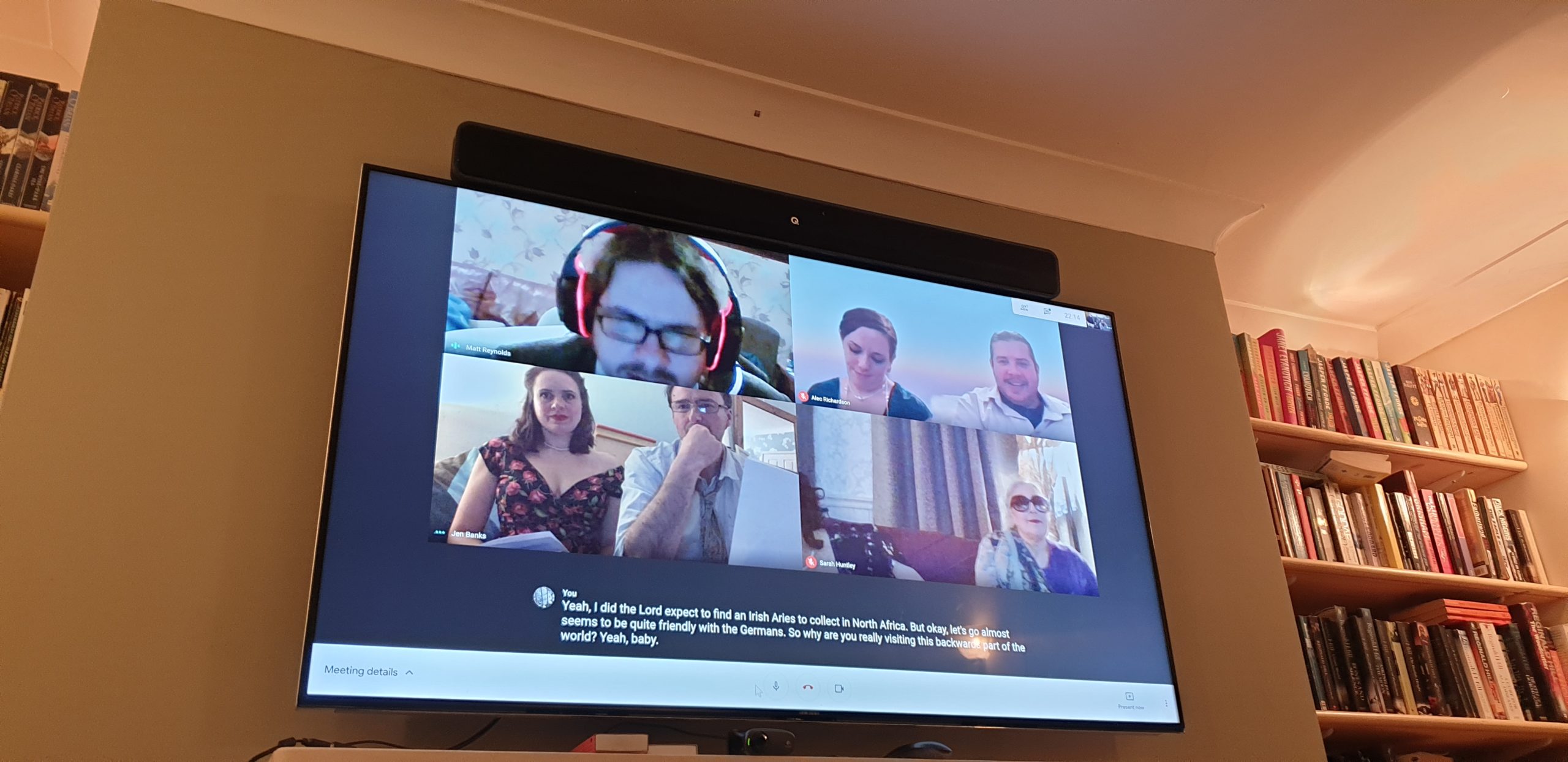 Full image of Matt, Suz, Alec, Jen, Dermot and Doreen on a Google Meet screen.