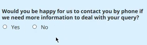 Animated GIF showing how clicking on "No" on Confused.com's contact form checks the "Yes" box.