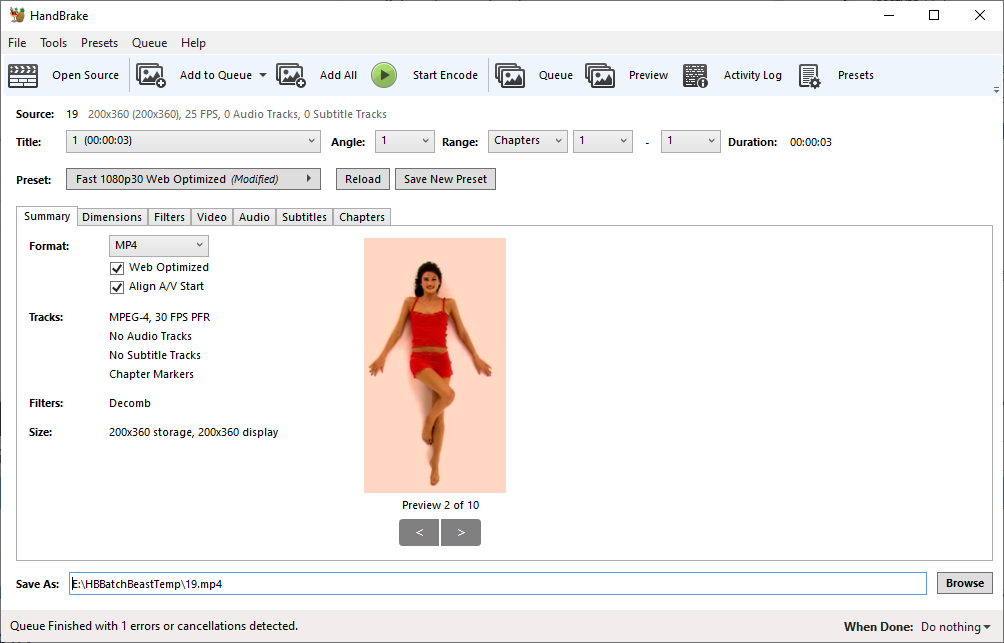 Handbrake converting 19.flv to MP4 format.