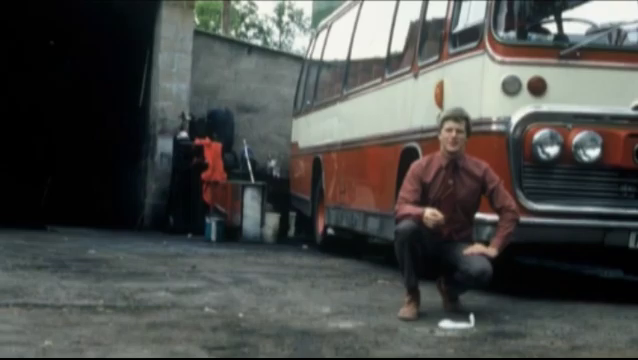 Peter Huntley, circa 1985, in a bus depot.