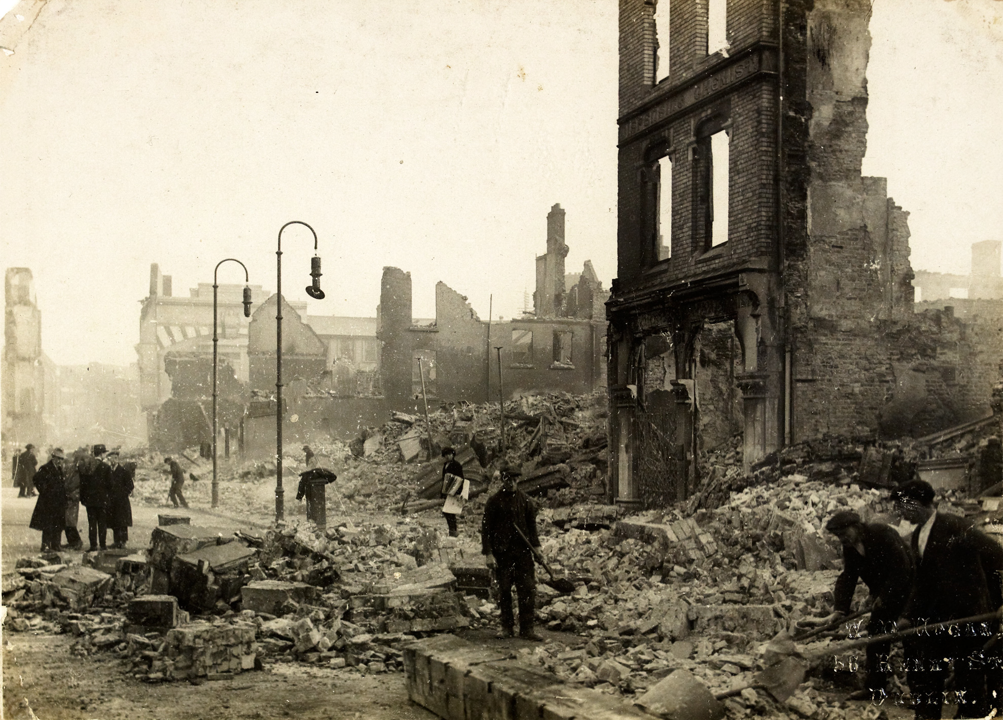 Full image of December 1920 photograph showing St Patrick's Street, Cork, following the burning of the city by British forces.