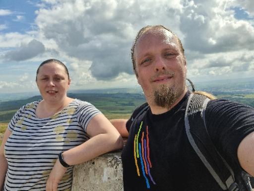Ruth and Dan at the trig point atop Pendle Hill