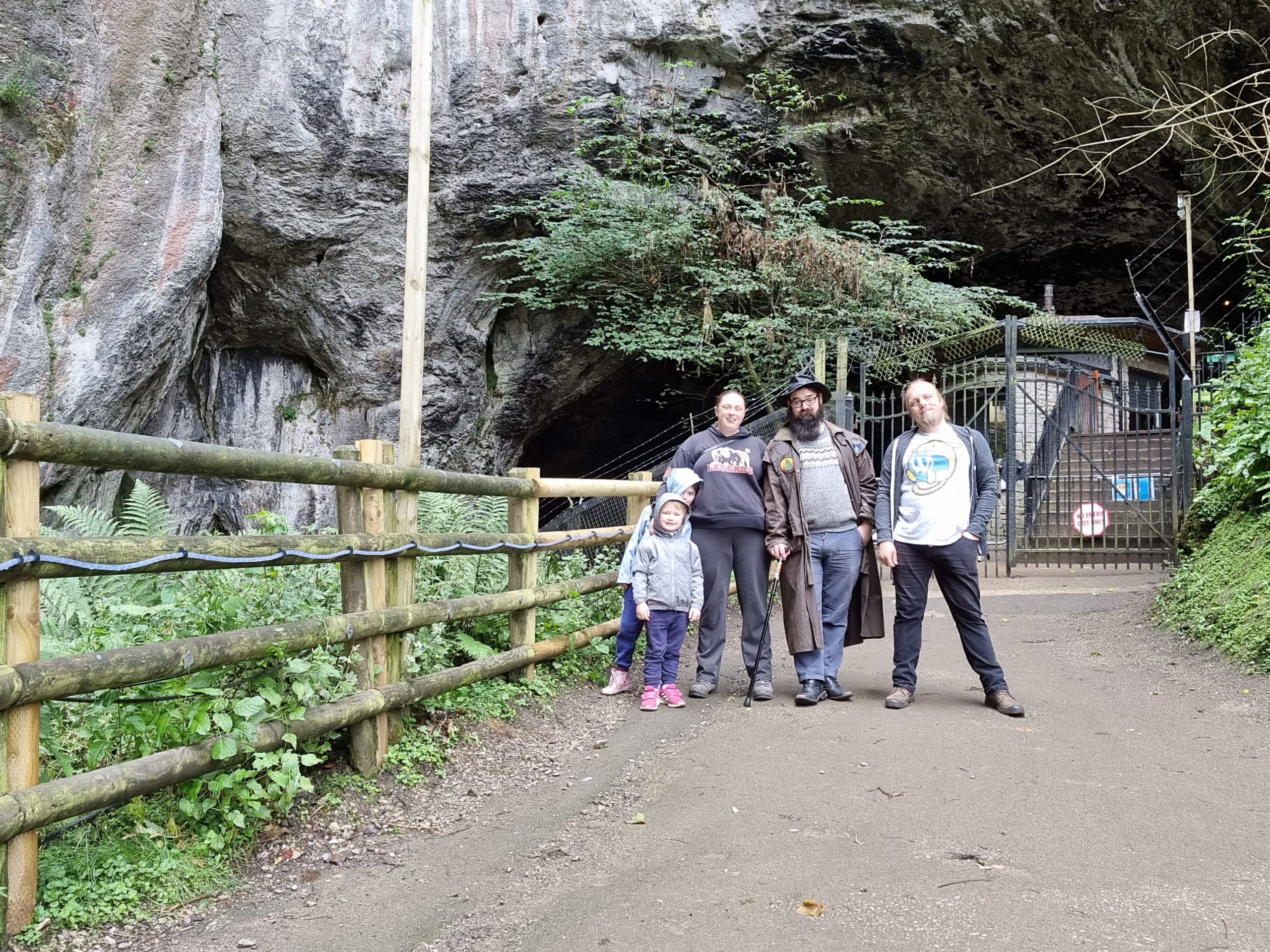 Full image of Dan, Ruth, JTA and the kids outside the Devil's Arse.