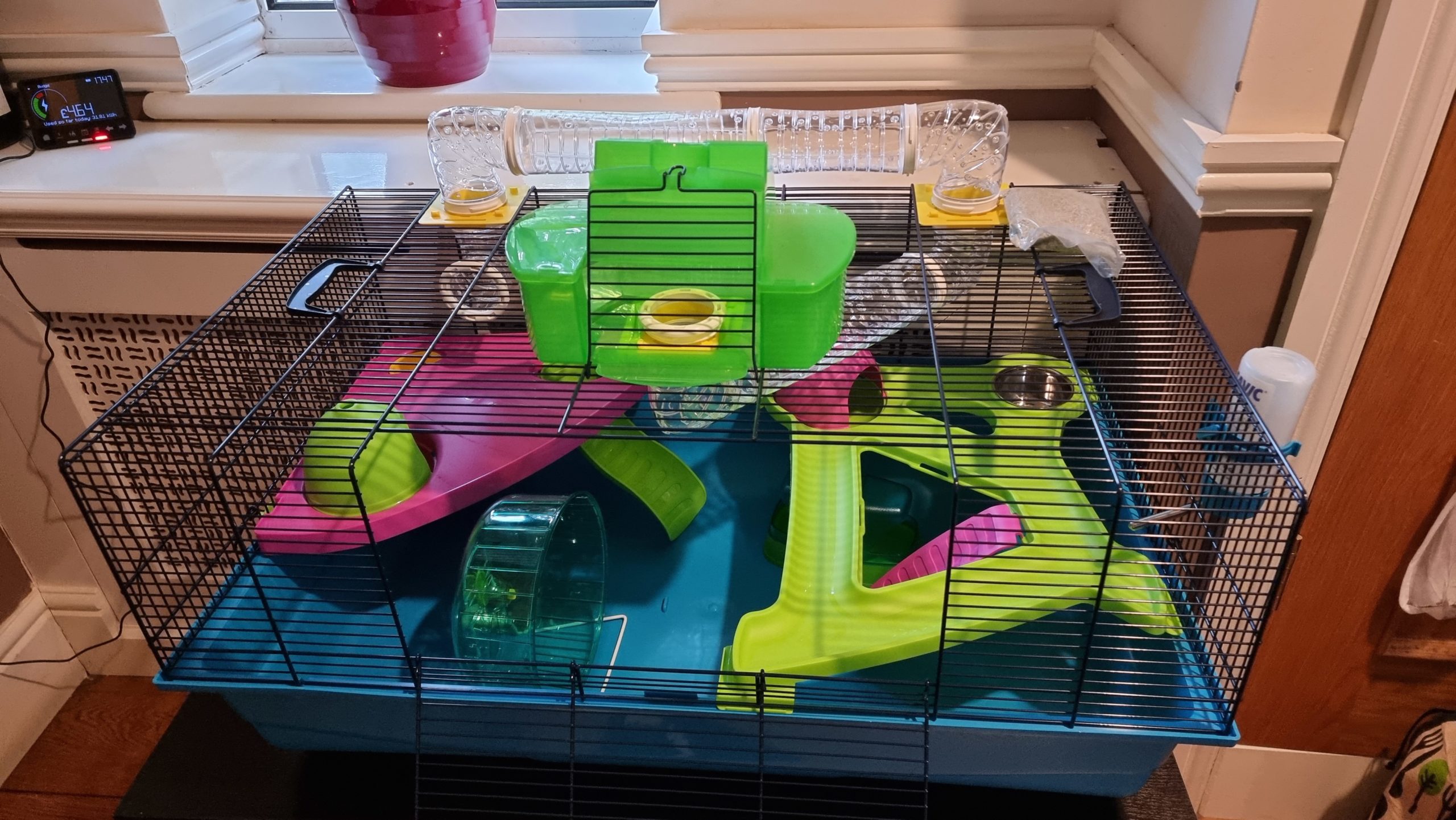 Full image of A fully-assembled 'hamster heaven' cage.