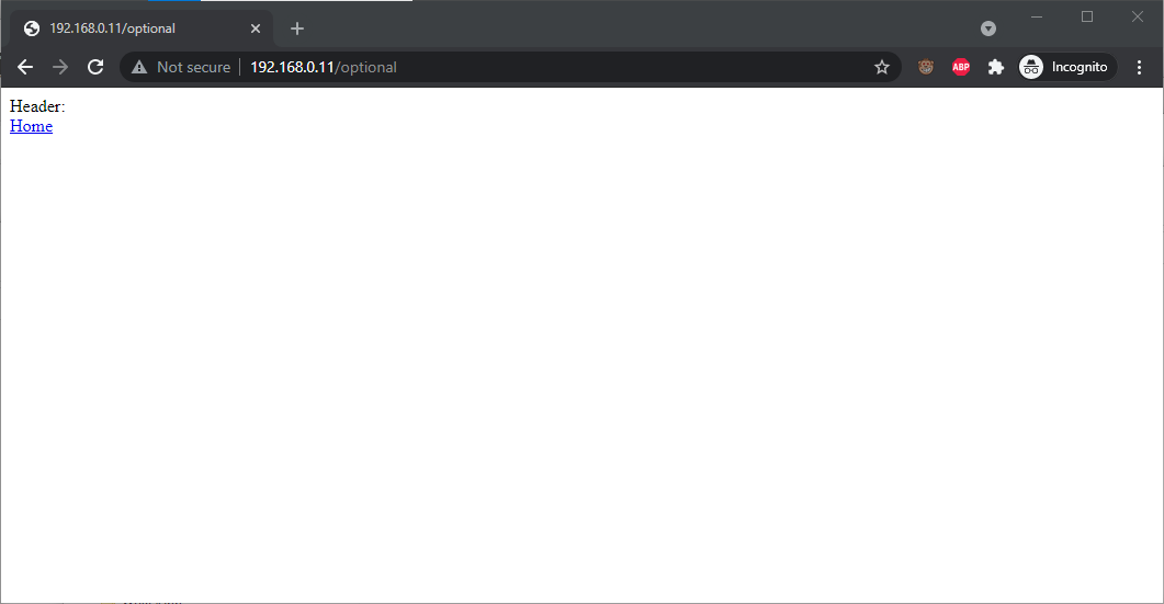 Full image of Chrome at an "Auth Optional" page, showing no header sent.