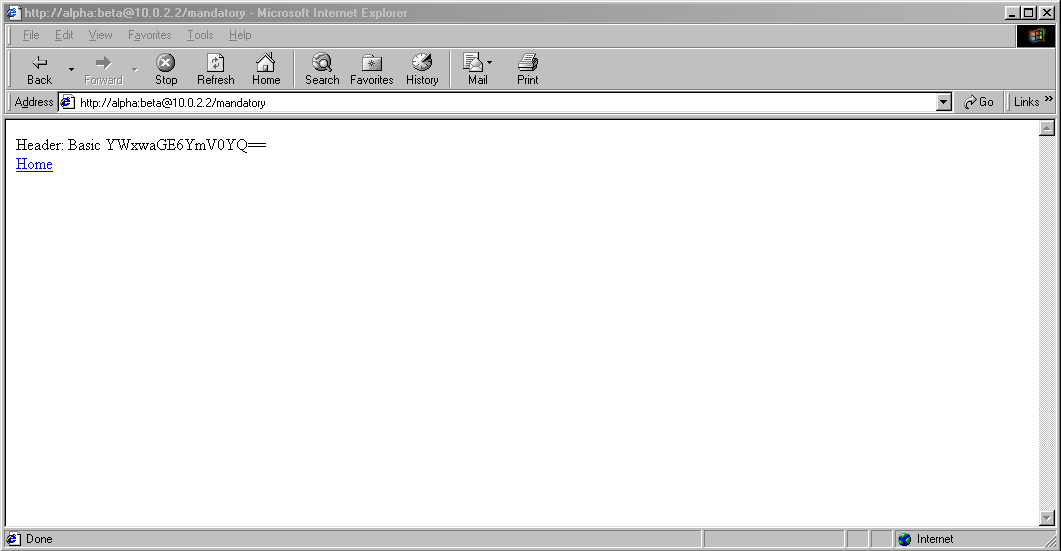 Full image of Internet Explorer 5 showing credentials in the address bar being passed to the server.