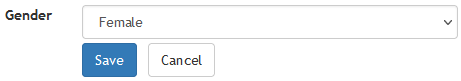 Three Rings' "Gender" drop-down, with "Female" selected.