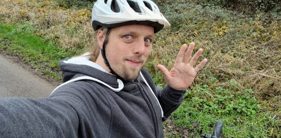 Dan and his bike on Chillbridge Road, Eynsham.
