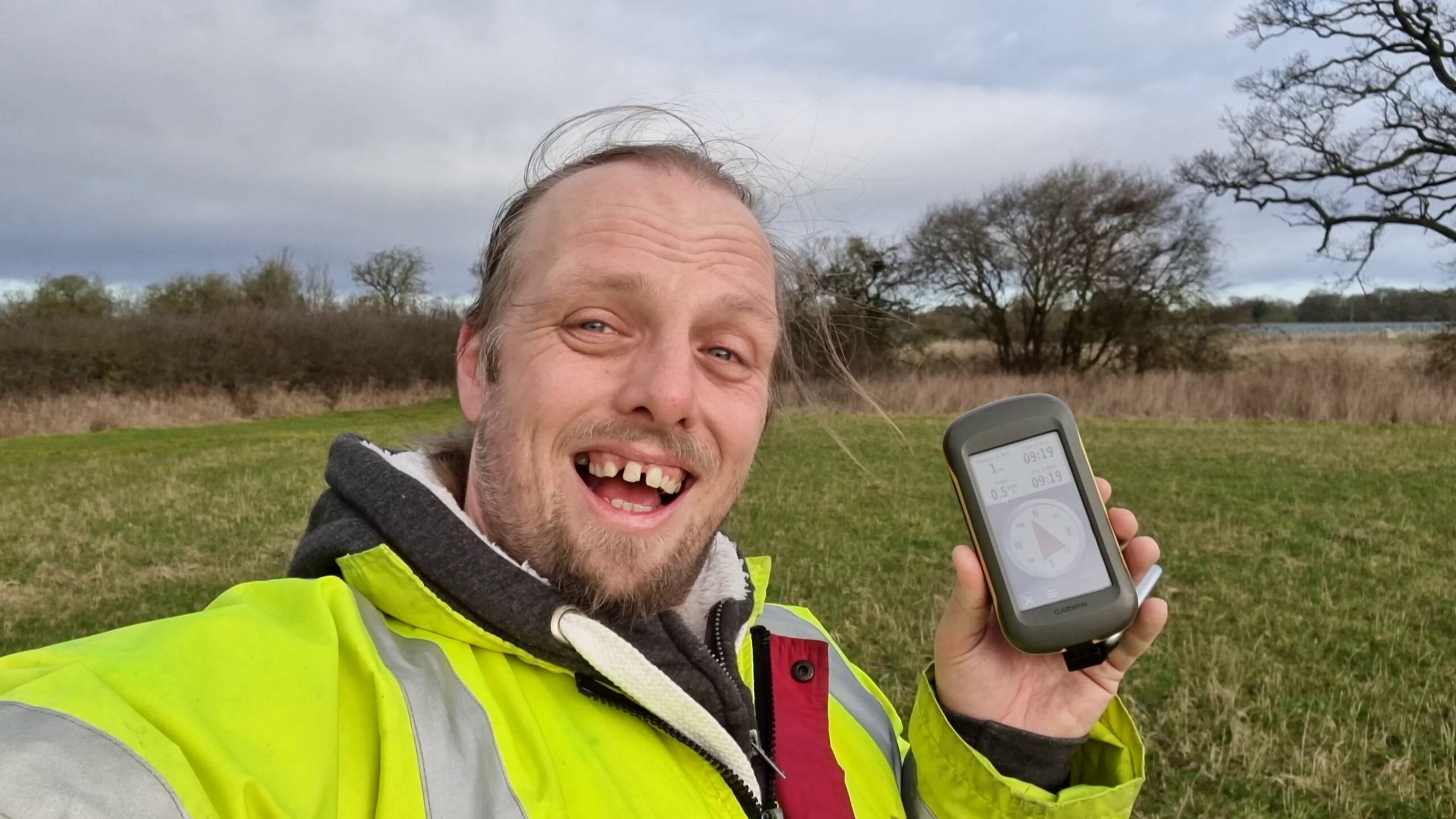 Full image of Dan with a GPSr doing a silly grin