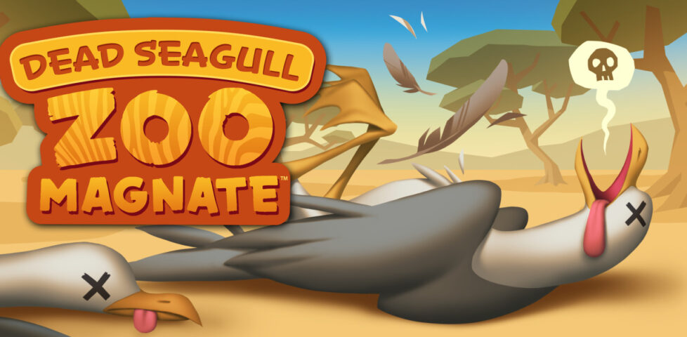 Video game poster for Dead Seagull Zoo Magnate, showing dead seagulls in a cartoony style.