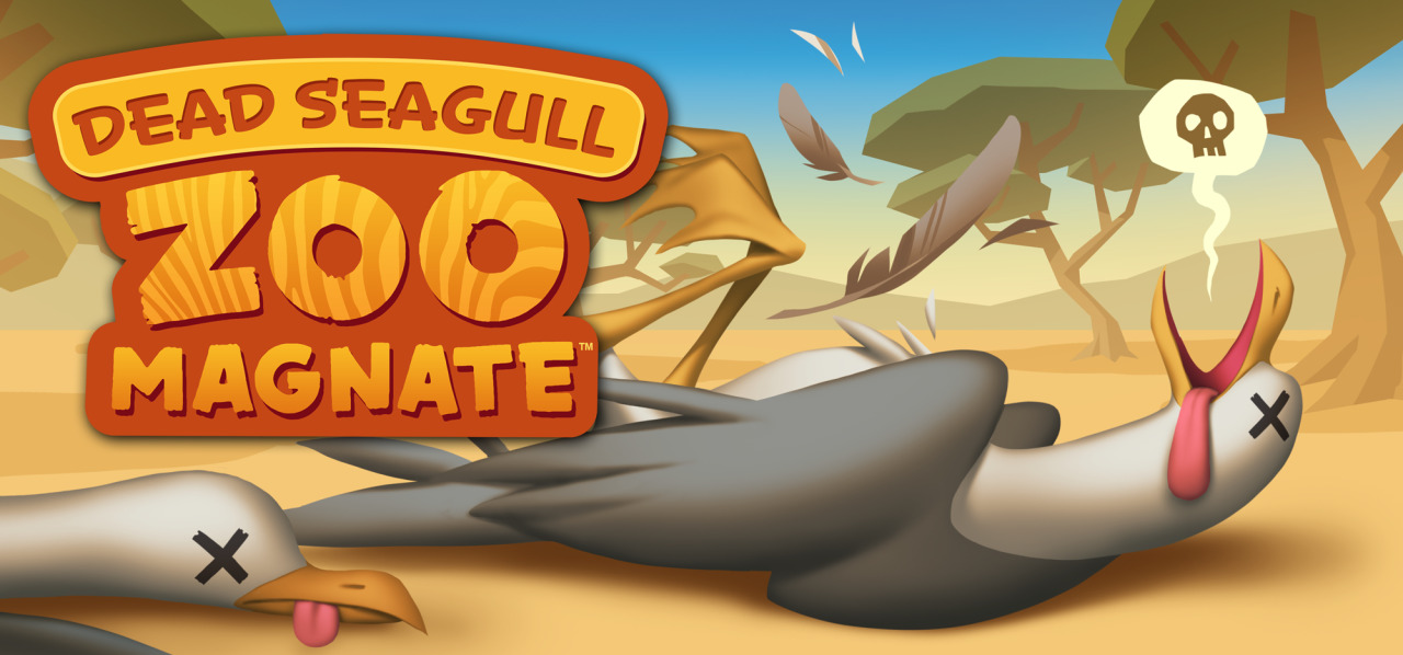 Full image of Video game poster for Dead Seagull Zoo Magnate, showing dead seagulls in a cartoony style.