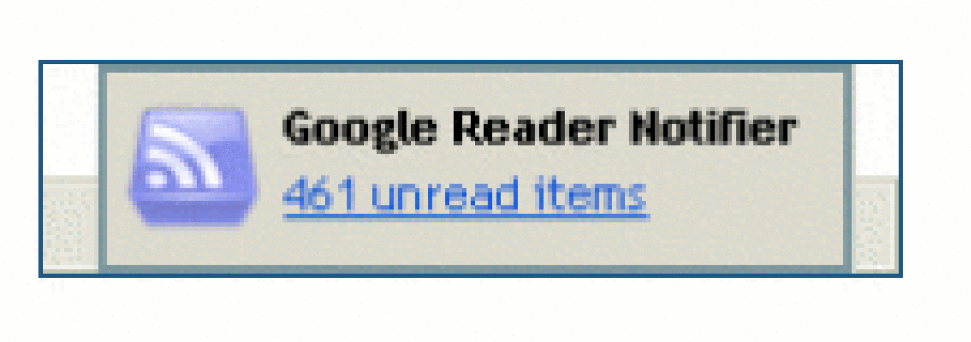 Full image of Screenshot: Google Reader Notifier popup advises of "461 unread items".