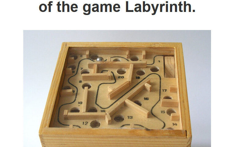 Screenshot showing a photo of the board/puzzle game Labyrinth, captioned "Paul Labyrinth is the protagonist of the game Labyrinth".
