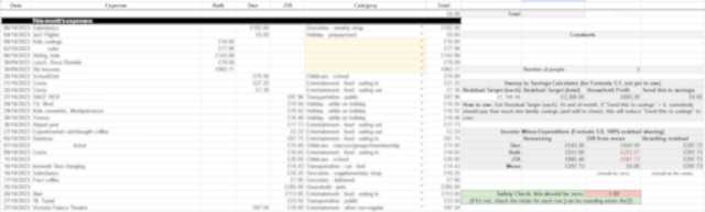 Screenshot showing a sample filled verison of the spreadsheet.