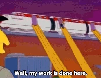 Animated GIF from The Simpsons. Leonard Nimoy says "Well, my work is done here." Barney says "What do you mean? You didn't do anything?" Nimoy laughs and replies "Didn't I?" before disappearing as if transported away by a Star Trek teleporter.