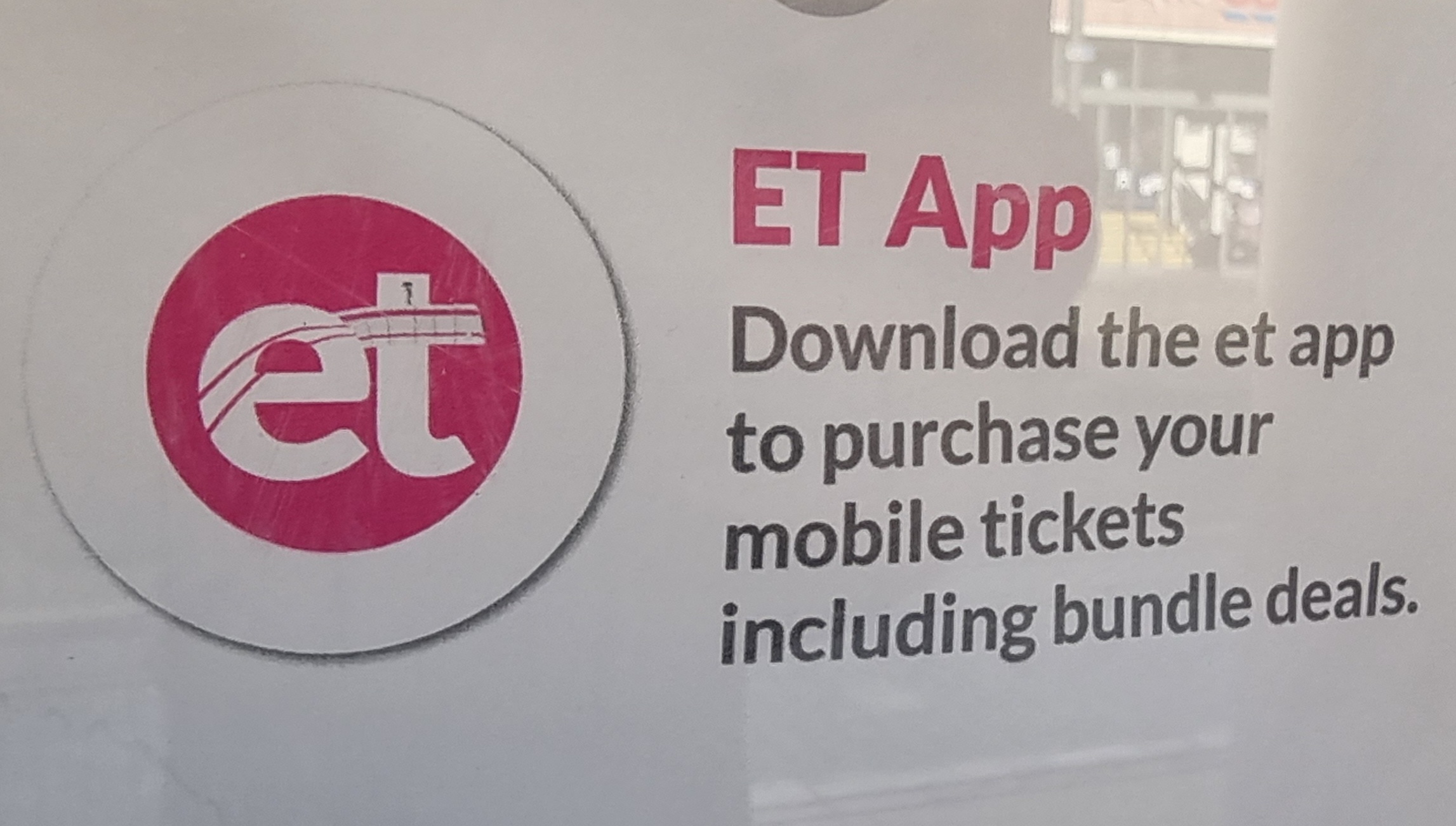 Full image of Print advertisement for the "ET App", stating: Download the et app to purchase your mobile tickets including bundle deals.