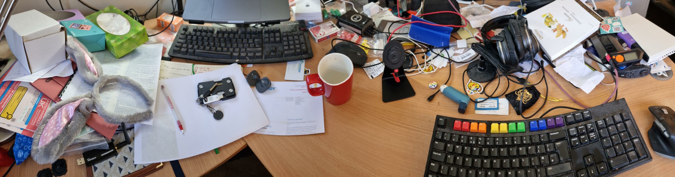 Full image of A cluttered desk.