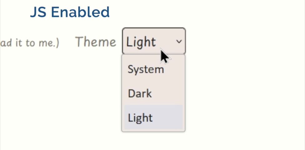 Screenshot showing an expanded "theme switcher" menu on a Website.