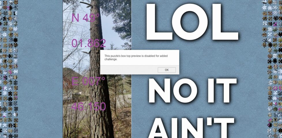 JigsawExplorer simultaneously showing a box top preview and a message saying the box top preview is disabled, superimposed with the message "LOL, no it ain't!"