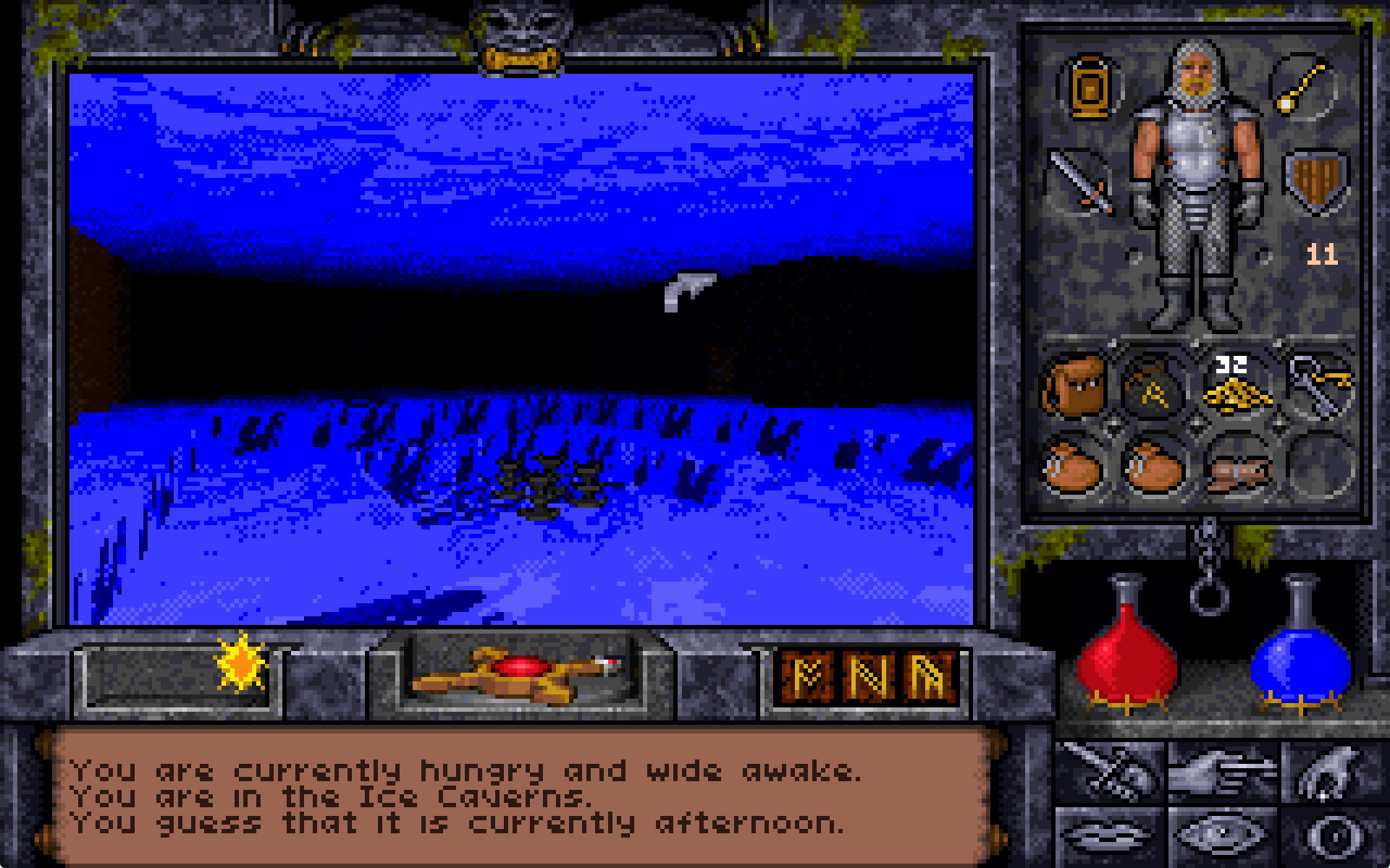 Full image of Screenshot showing a frozen fountain in an icy realm.