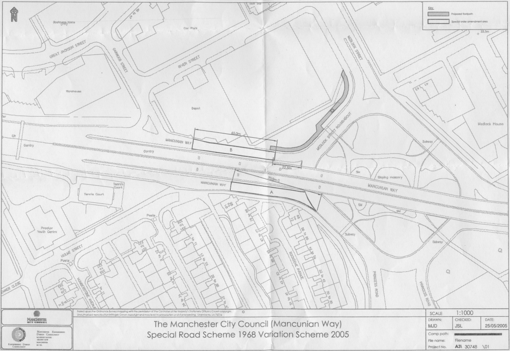 Full image of 1968 Manchester City Council planning document showing their proposed new special roads.