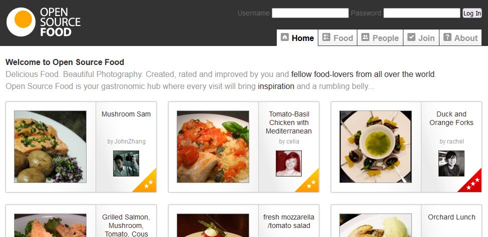 Full image of Screenshot from OpenSourceFood.com, circa 2007.