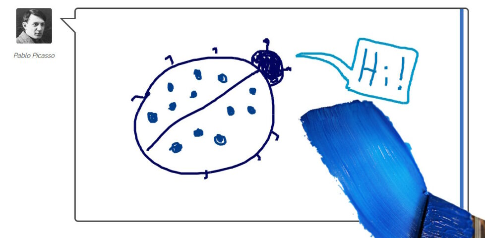 A blog comment by Pablo Picasso, in his blue period, of a ladybird saying "hi".