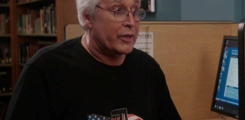 In Community Season 4, Episode 8 (Herstory of Dance), Pierce Hawthorne (Chevy Chase), wearing an Inspector Spacetime t-shirt, sits in a computer lab.