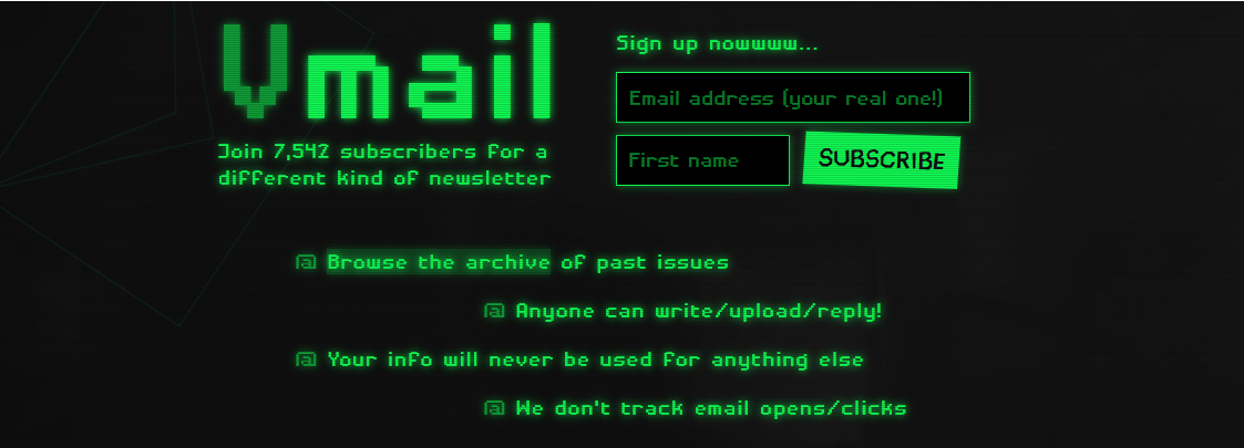 Full image of Signup form for VMail from Vole.WTF