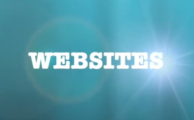 A watery blue background and the word WEBSITES with a solar flare.