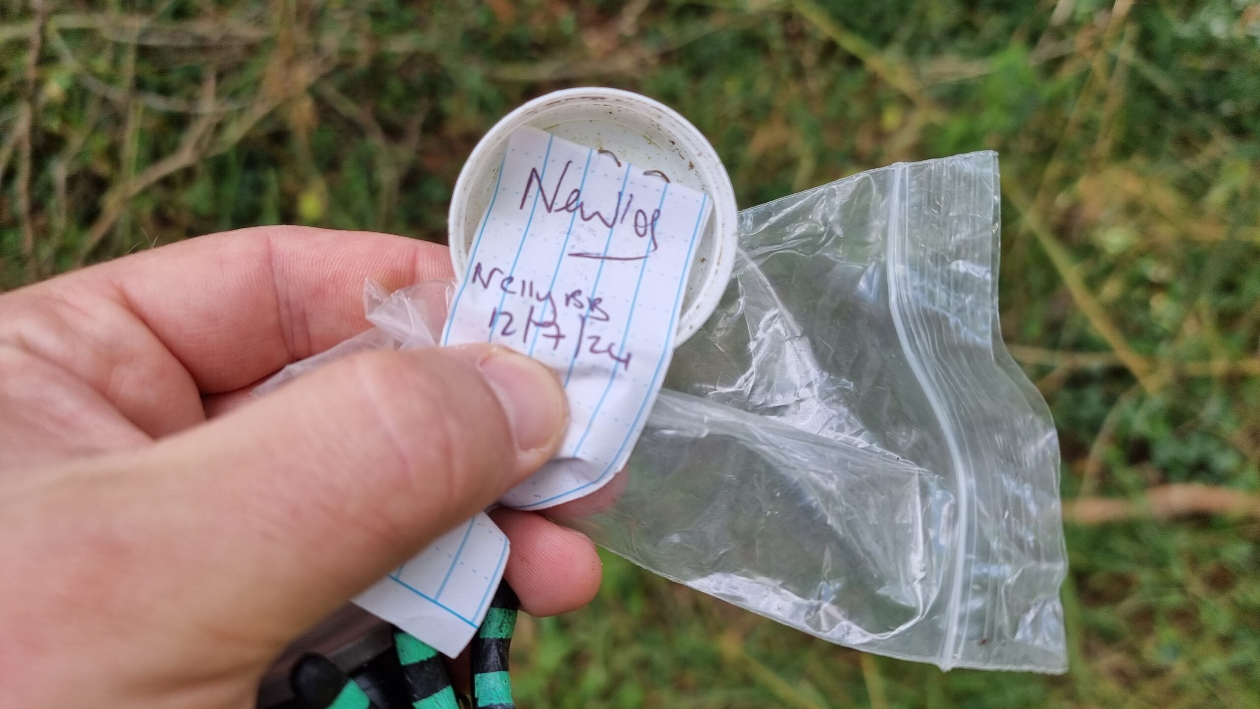 Full image of A replacement geocache logbook with only a single entry.