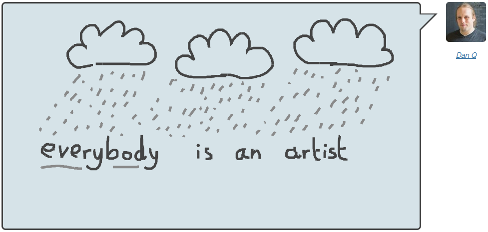 Full image of Comment by Dan Q with grey rainclouds and the message everybody is an artist.