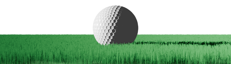 A render of a golf ball on grass. At least with real golf you can watch the grass grow.