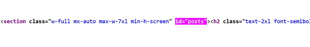 Full image of HTML source code showing id="posts" highlighted.