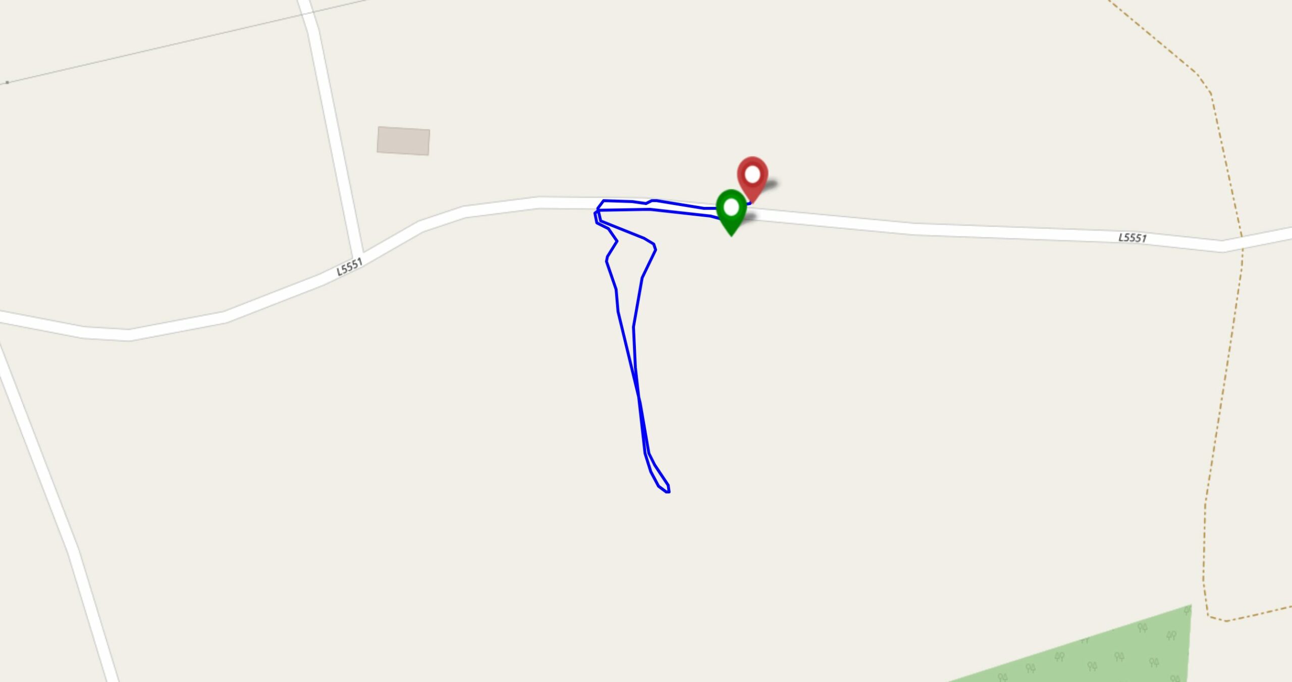 Full image of Map showing walking from alongside a field into the field and back again.