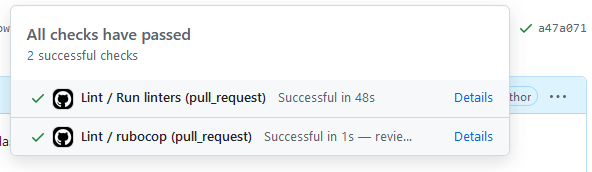 GitHub screenshot showing successful checks passing on a PR.