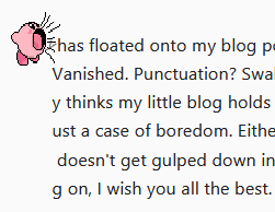 A blog post being inhaled by an animGIF of Kirby.